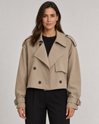 Women’s Cropped Trench Coat – Double Breasted Buckle Cuffs