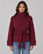 Women’s Cropped Trench Coat – Funnel Neck Tie Waist