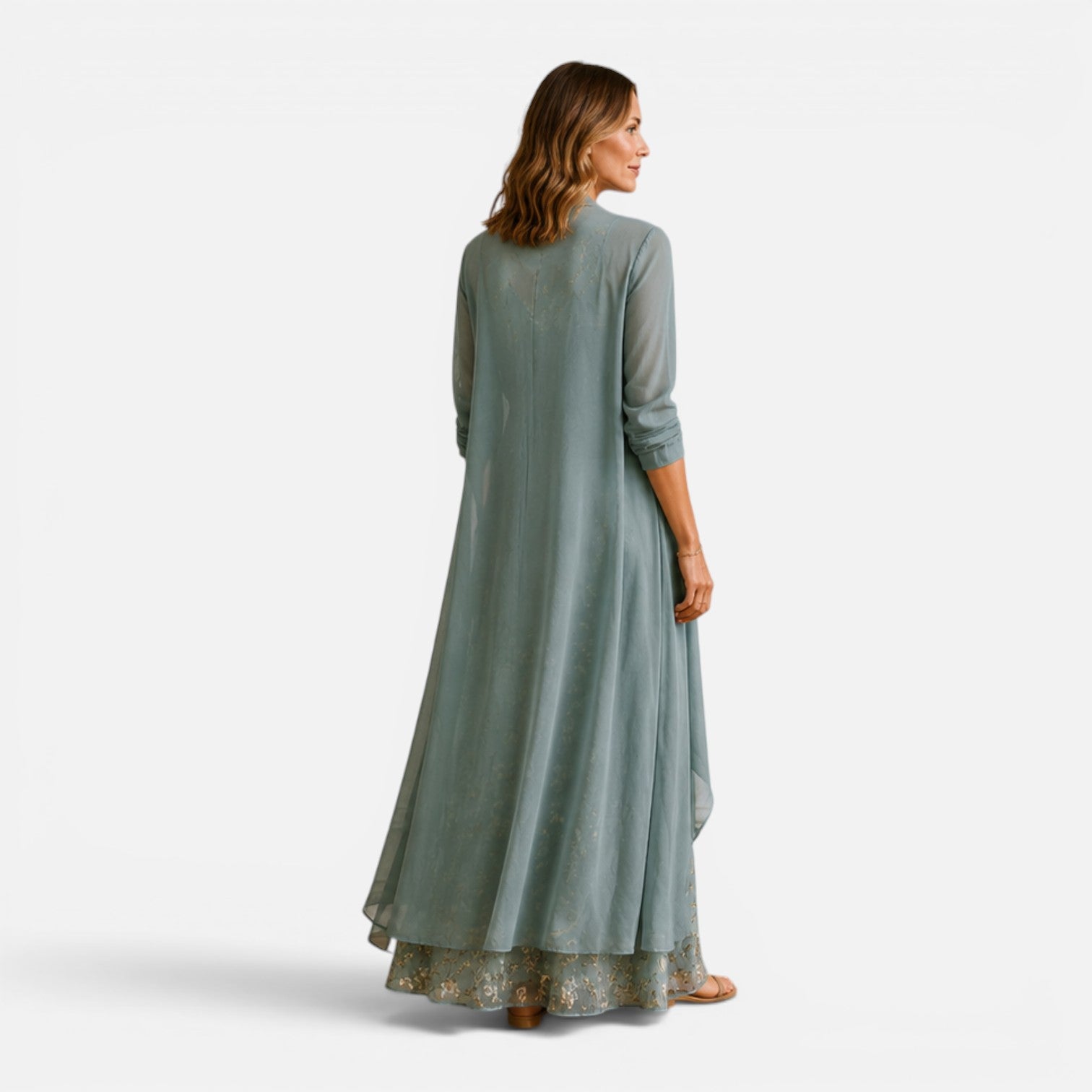 Women's Embroidered Maxi Dress and Chiffon Jacket Set