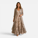 Women's Embroidered Maxi Dress and Chiffon Jacket Set