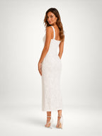 Women's Floral Midi Dress – Square Neck Sleeveless Wedding Guest Dress