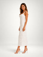 Women's Floral Midi Dress – Square Neck Sleeveless Wedding Guest Dress