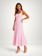 Women's Floral Midi Dress – Square Neck Sleeveless Wedding Guest Dress