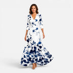 Women's Floral Wrap Maxi Dress V-Neck Flowing Fit