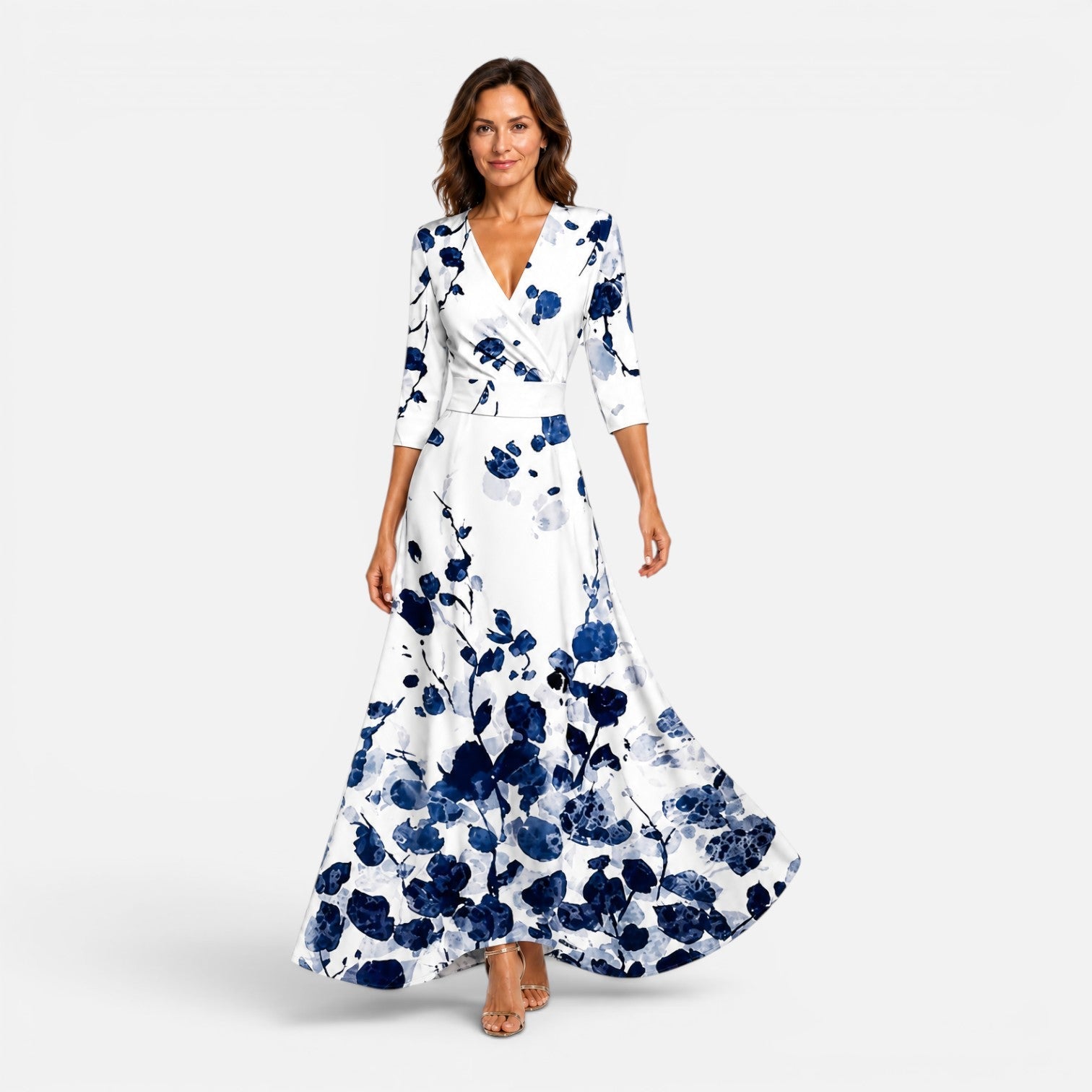 Women's Floral Wrap Maxi Dress V-Neck Flowing Fit