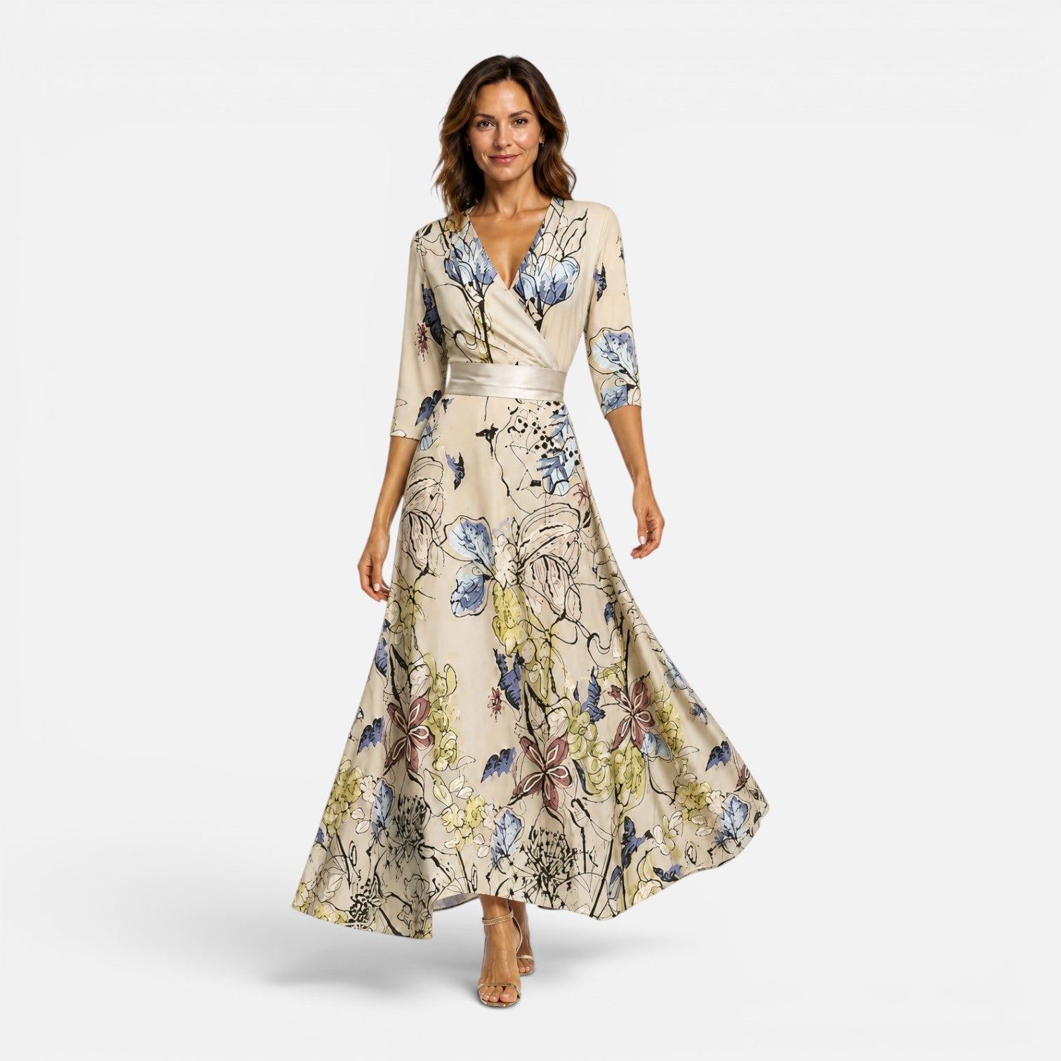 Women's Floral Wrap Maxi Dress V-Neck Flowing Fit