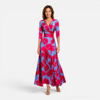 Women's Floral Wrap Maxi Dress V-Neck Flowing Fit