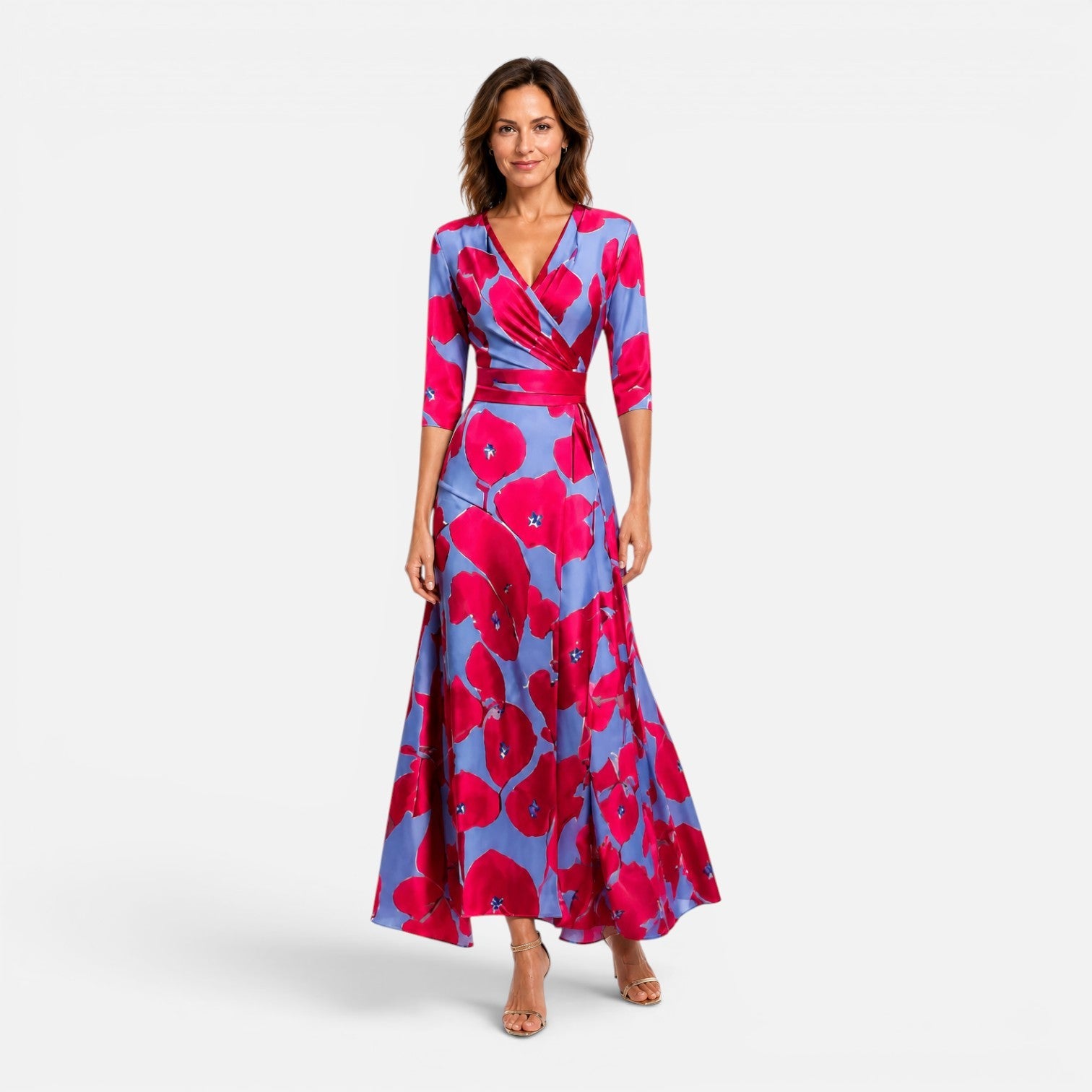 Women's Floral Wrap Maxi Dress V-Neck Flowing Fit