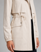 Women’s Hooded Trench Coat – Drawstring Waist Zip Jacket