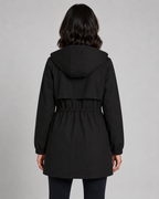 Women’s Hooded Trench Coat – Drawstring Waist Zip Jacket