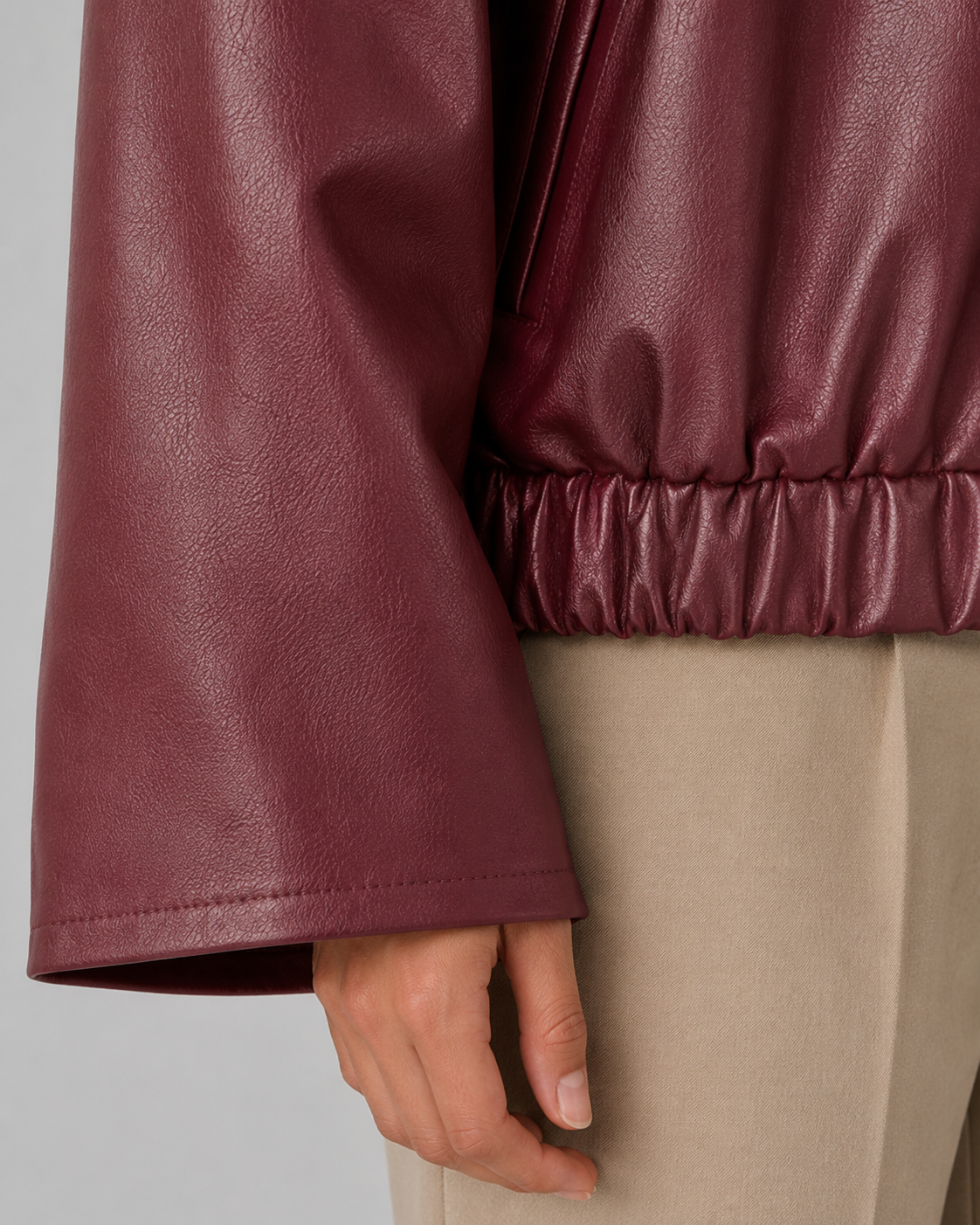 Women’s PU Leather Cropped Jacket – Zip Front Relaxed Fit