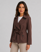 Women’s Cropped Double-Breasted Trench Coat with Tie Waist