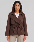 Women’s Cropped Double-Breasted Trench Coat with Tie Waist