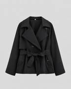 Women’s Cropped Double-Breasted Trench Coat with Tie Waist