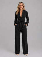 Women's Belted Blazer & Wide Leg Pant Suit Set – Business Casual Workwear