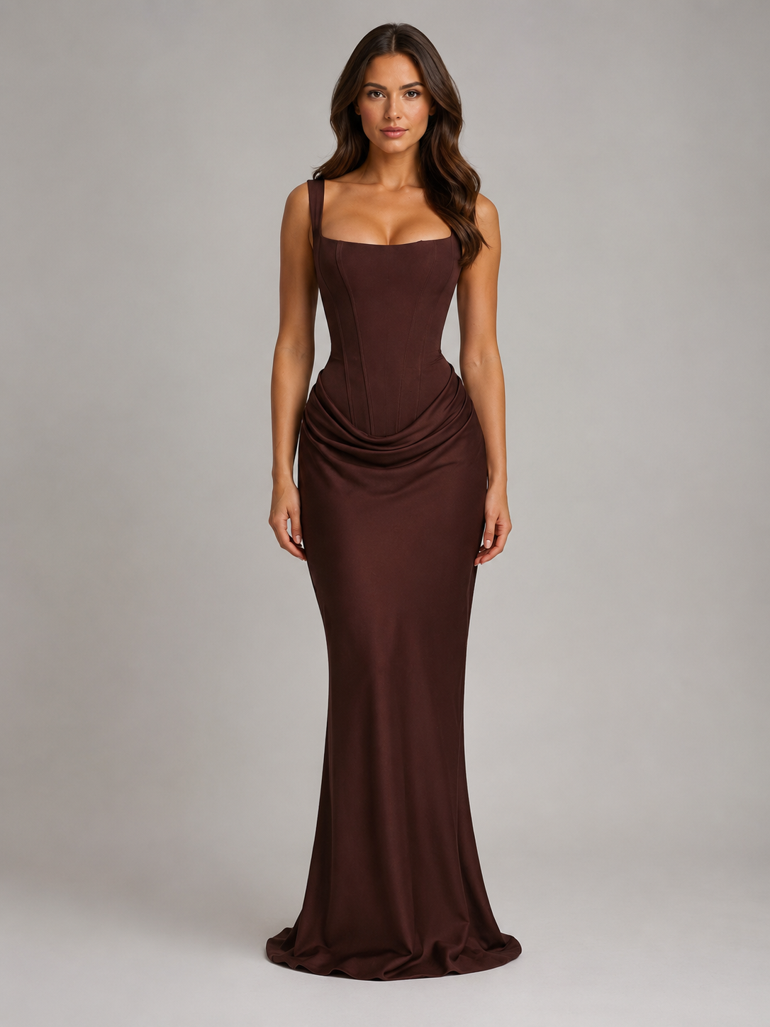 Women's Corset Maxi Dress Strapless Ruched Evening Gown