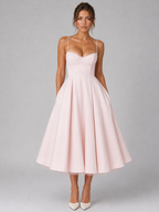 Women's Corset Midi Dress Strapless Full Skirt Occasion Dress