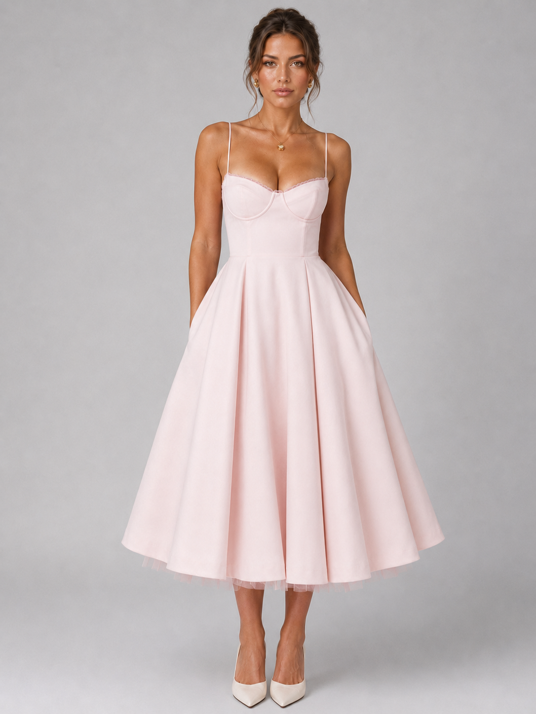Women's Corset Midi Dress Strapless Full Skirt Occasion Dress