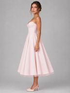 Women's Corset Midi Dress Strapless Full Skirt Occasion Dress