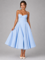 Women's Corset Midi Dress Strapless Full Skirt Occasion Dress