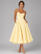 Women's Corset Midi Dress Strapless Full Skirt Occasion Dress