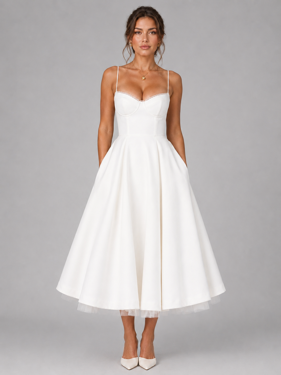 Women's Corset Midi Dress Strapless Full Skirt Occasion Dress
