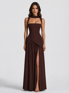 Women's One Shoulder Maxi Dress High Side Slit Elegant Fit