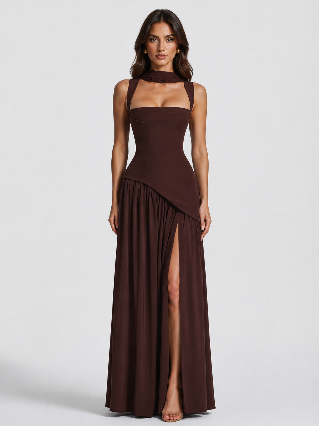 Women's One Shoulder Maxi Dress High Side Slit Elegant Fit
