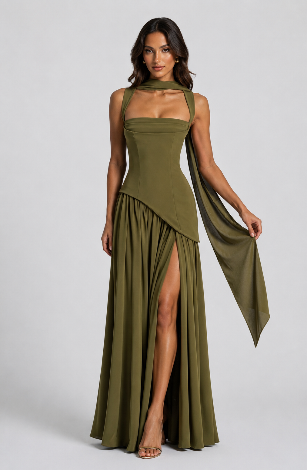 Women's One Shoulder Maxi Dress High Side Slit Elegant Fit