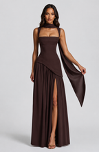 Women's One Shoulder Maxi Dress High Side Slit Elegant Fit