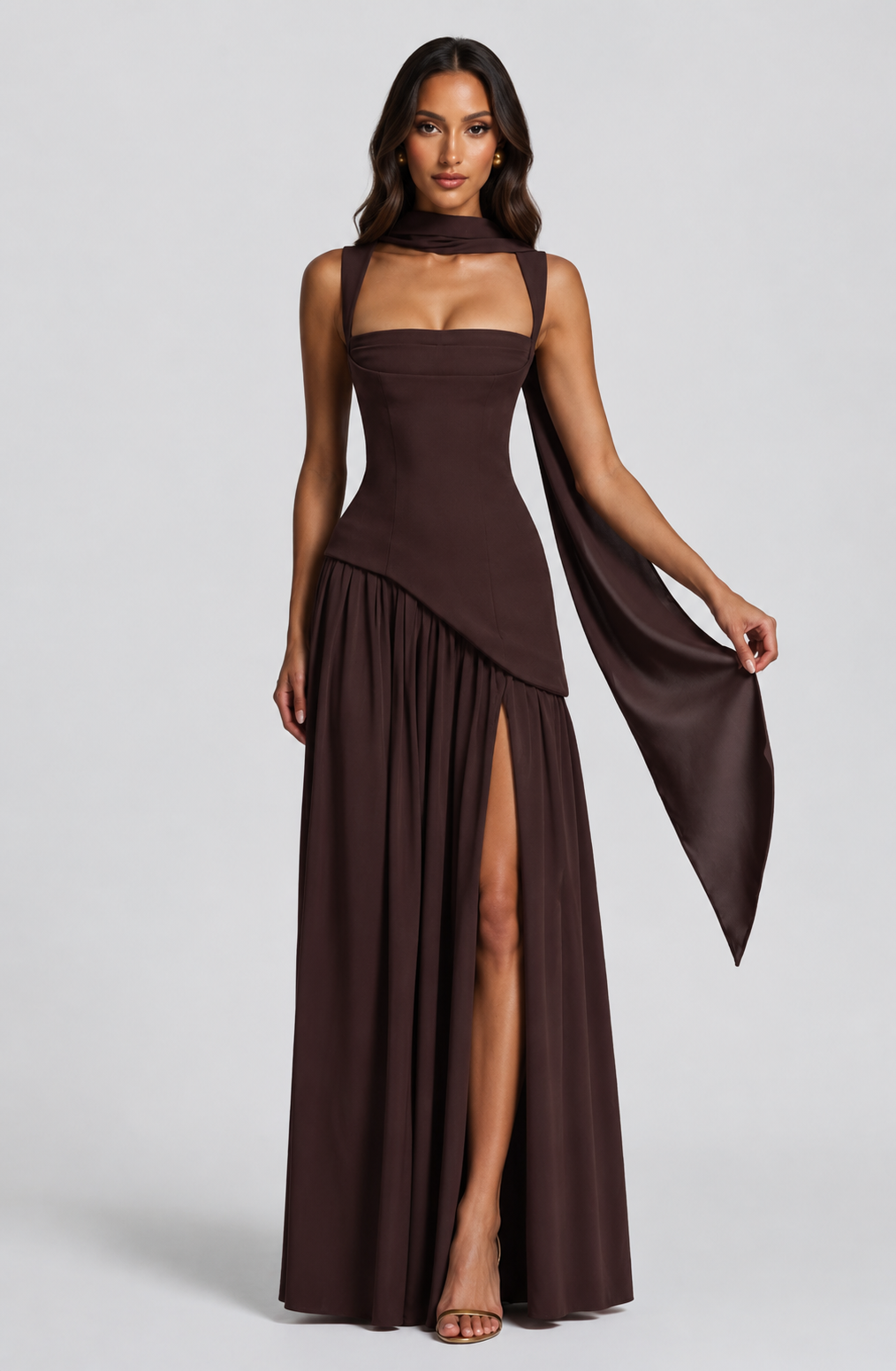 Women's One Shoulder Maxi Dress High Side Slit Elegant Fit