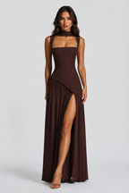 Women's One Shoulder Maxi Dress High Side Slit Elegant Fit
