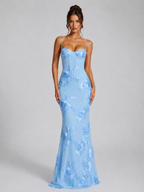 Women's Floral Embroidered Corset Maxi Dress Formal Evening Gown