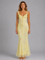 Women’s Floral Ruffle Strap Maxi Dress – Summer Occasion Fit