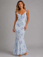 Women’s Floral Ruffle Strap Maxi Dress – Summer Occasion Fit