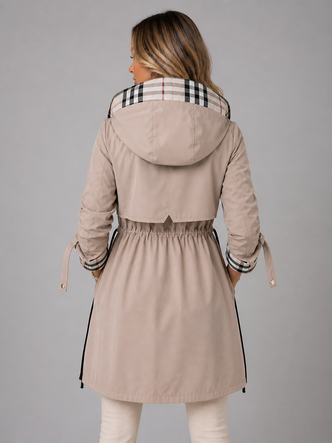Women’s Hooded Long Parka Coat – Drawstring Waist Jacket