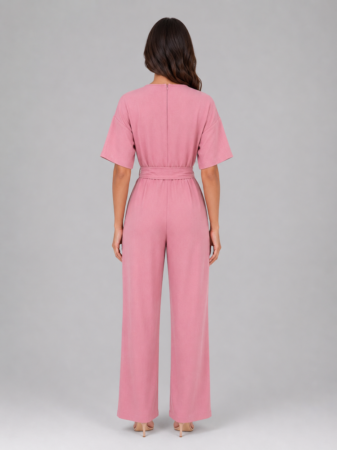 Women's Wide Leg Jumpsuit with Tie Waist – Casual Everyday One-Piece