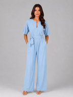 Women's Wide Leg Jumpsuit with Tie Waist – Casual Everyday One-Piece