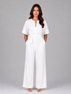 Women's Wide Leg Jumpsuit with Tie Waist – Casual Everyday One-Piece