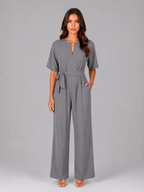 Women's Wide Leg Jumpsuit with Tie Waist – Casual Everyday One-Piece