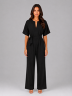 Women's Wide Leg Jumpsuit with Tie Waist – Casual Everyday One-Piece