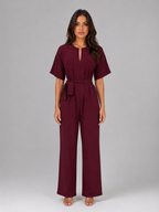 Women's Wide Leg Jumpsuit with Tie Waist – Casual Everyday One-Piece