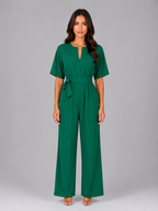 Women's Wide Leg Jumpsuit with Tie Waist – Casual Everyday One-Piece