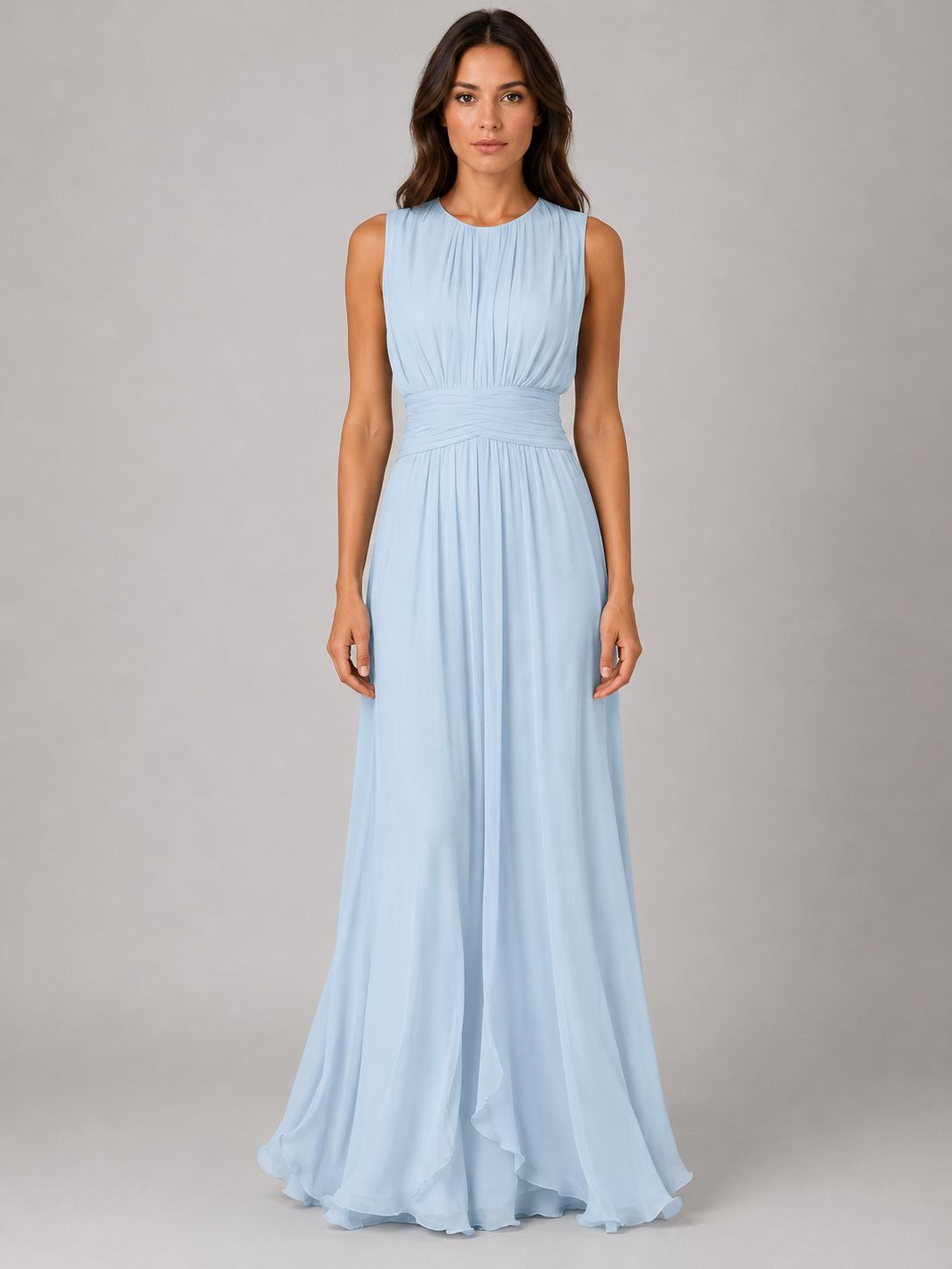 Women's Chiffon Maxi Dress – Ruched Waist Formal Dress