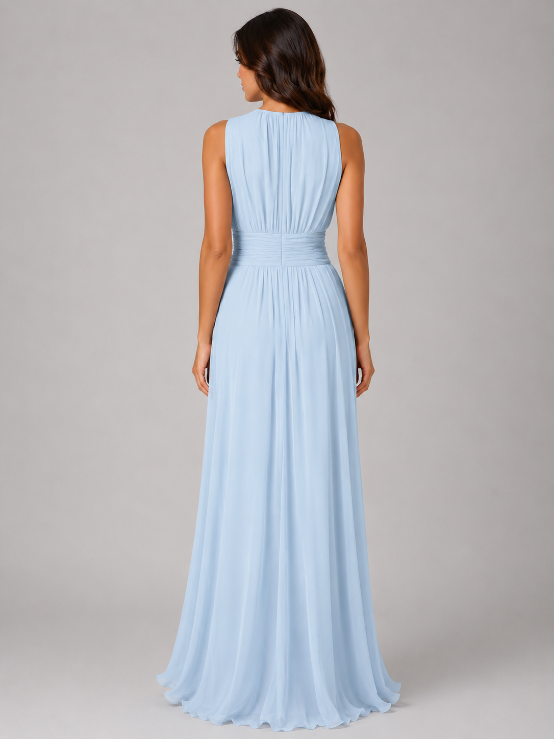 Women's Chiffon Maxi Dress – Ruched Waist Formal Dress