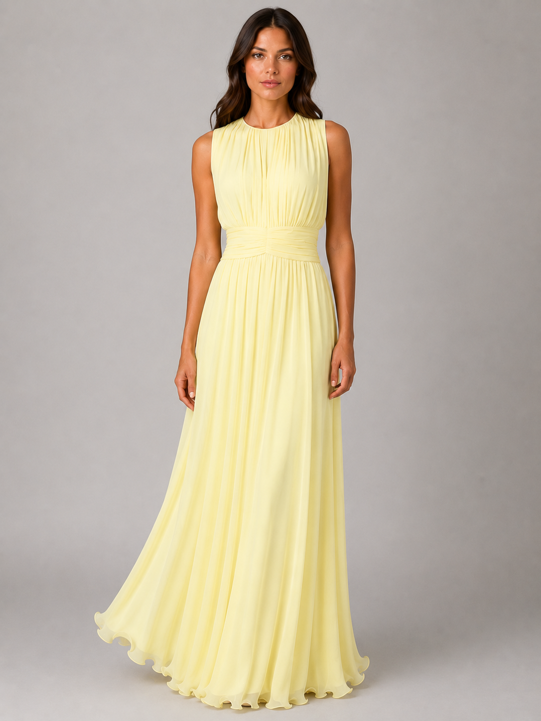 Women's Chiffon Maxi Dress – Ruched Waist Formal Dress