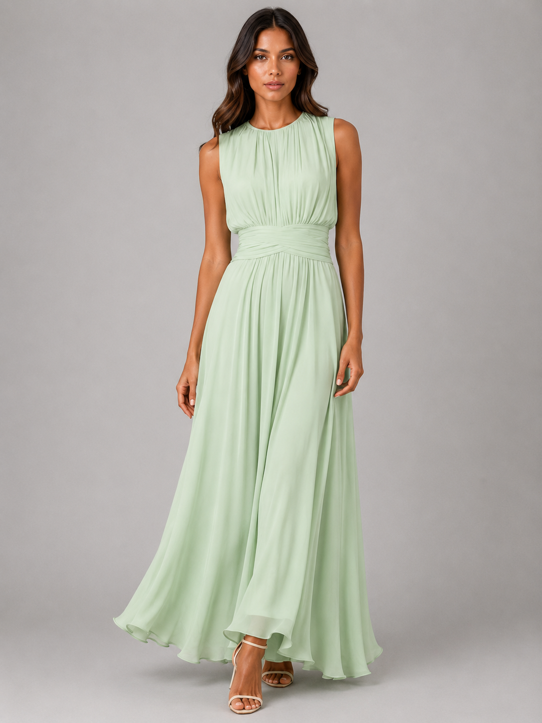 Women's Chiffon Maxi Dress – Ruched Waist Formal Dress