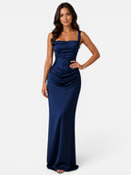 Women's Satin Maxi Dress – Ruched Waist