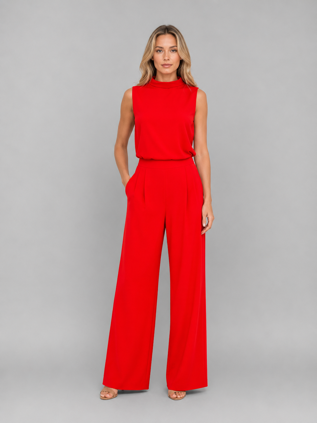 Women's Two Piece Wide Leg Pants Set – Sleeveless Matching Outfit