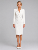 Women's Tailored Blazer Dress Double Breasted Midi Dress